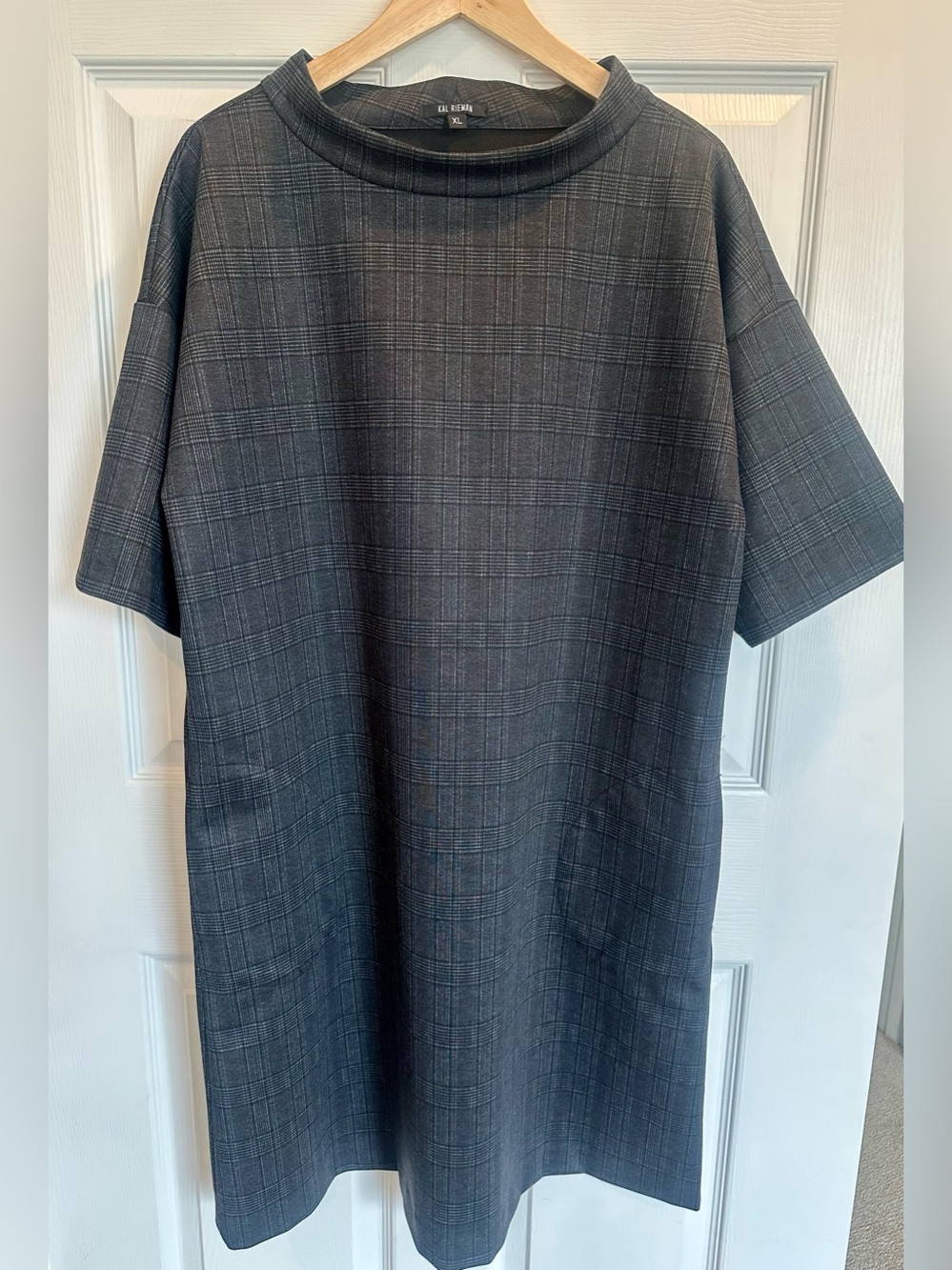 KAL RIEMAN Avery Shift Dress Black Glen Plaid - size XL - new!